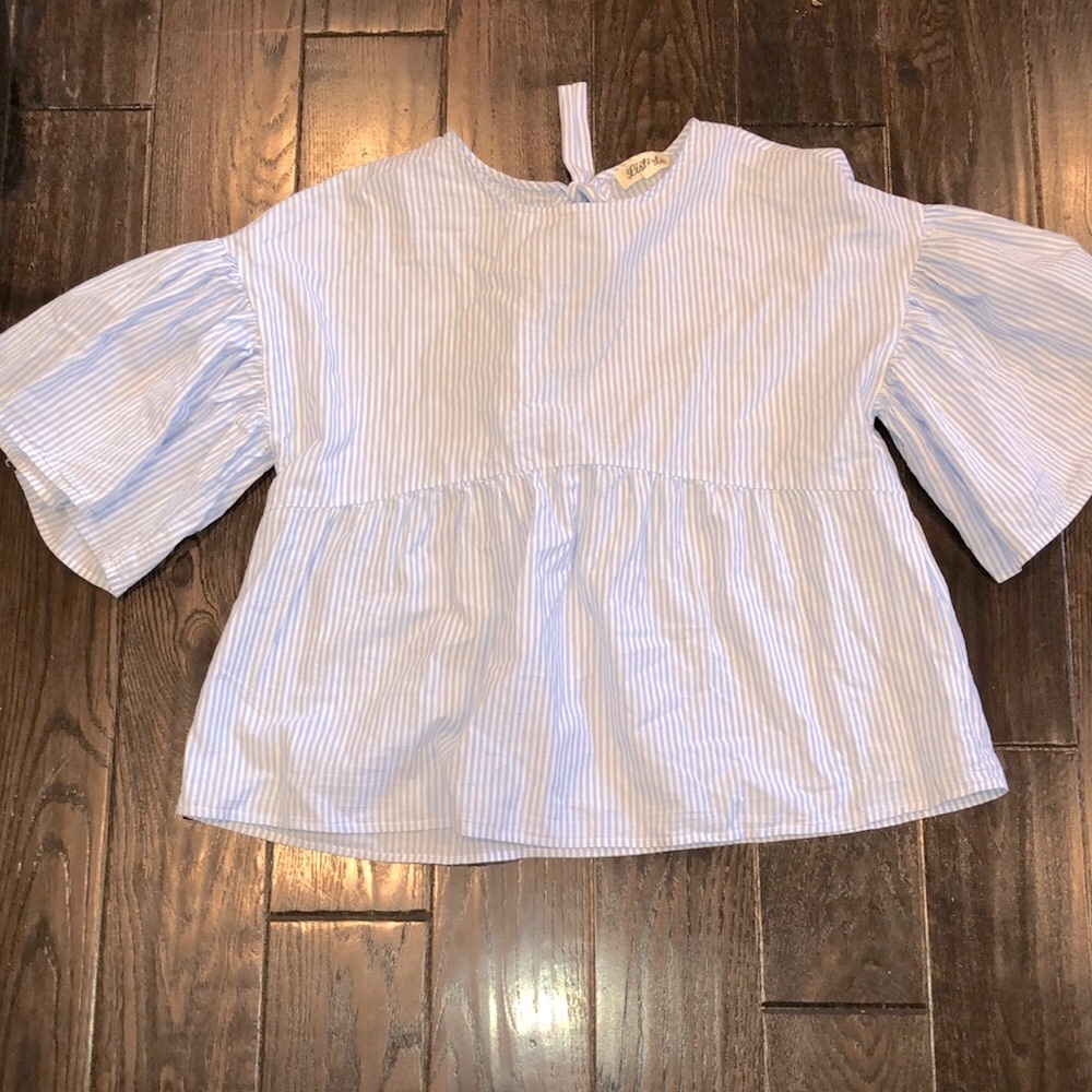 Listicle blue and white striped top with back bow closure detail size large